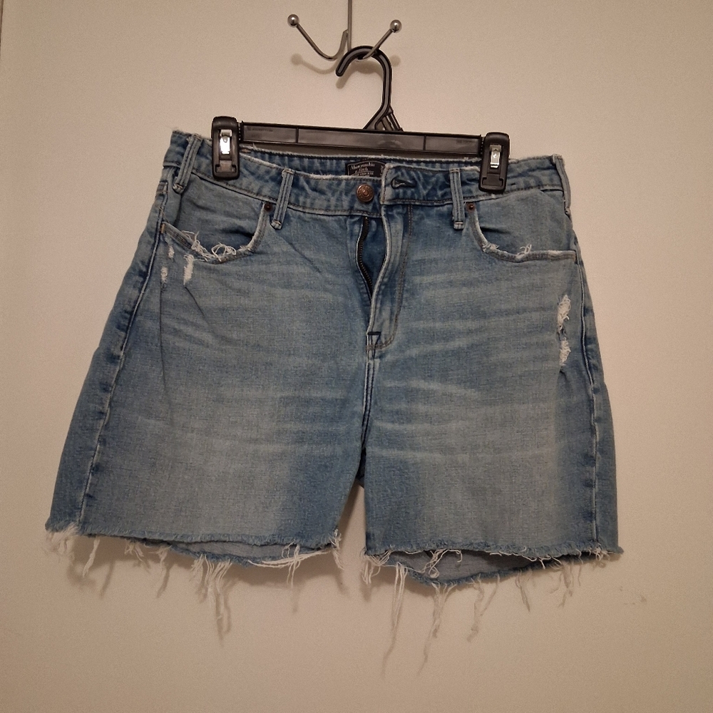 Abercrombie & Fitch Blue Jean Shorts Distressed Mid-Thigh